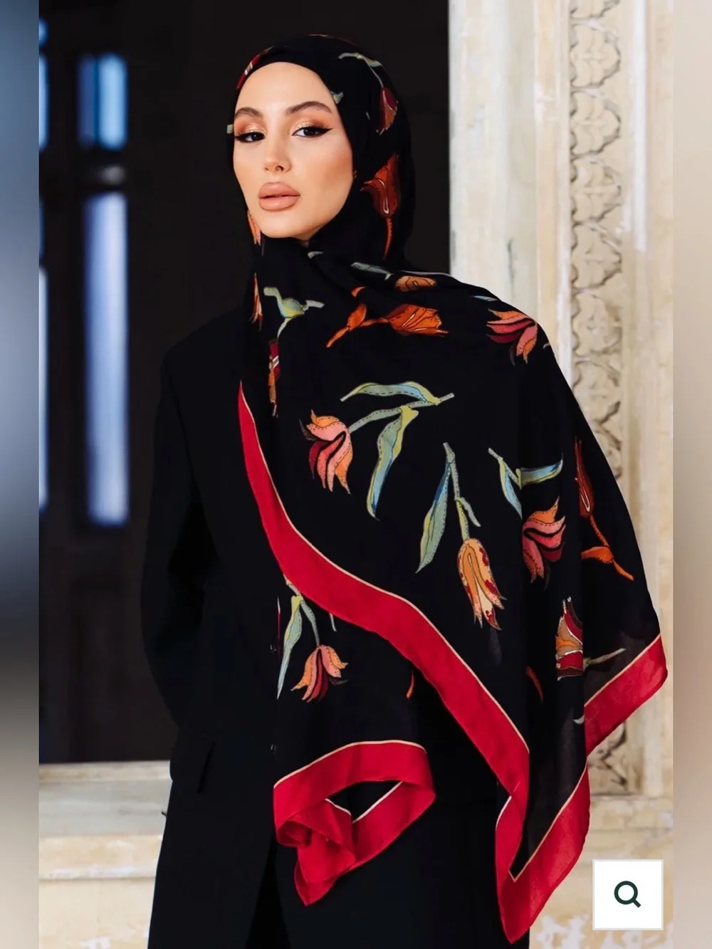 Klay Lale Black Modal Hijab – Tulip Floral Print Scarf